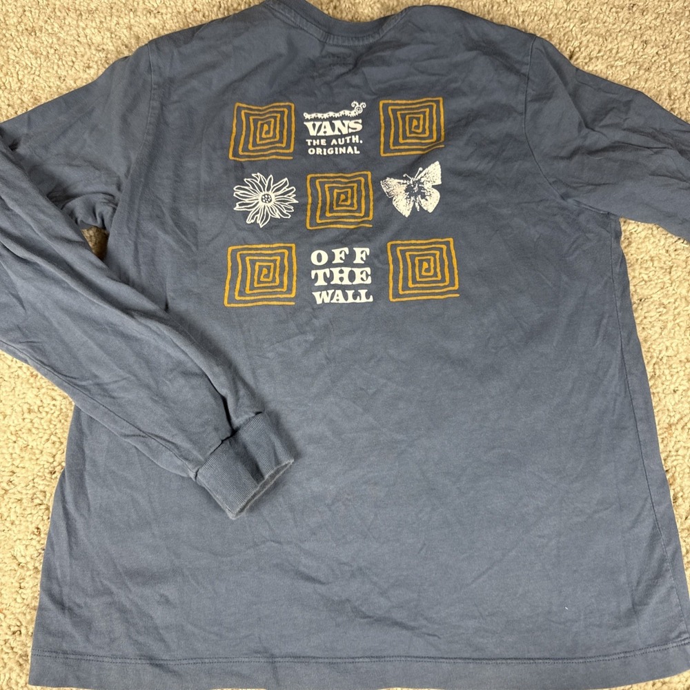 Vans Shirt Mens Large Blue The Auth Original Off The Wall Long Sleeve Tee